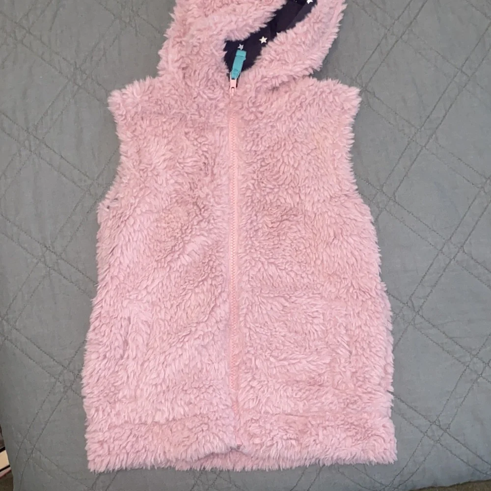Girls Mini Boden furry hoodie vest sz 5 6 Light Purple Lilac Fuzzy Sleeveless - Picture 5 of 7